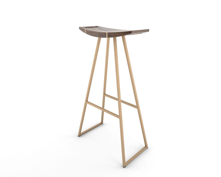 Roberts Bar Stool - Tronk - Stools + Benches + Ottomans - Walnut with Maple Inlay - Rose Copper - HORNE