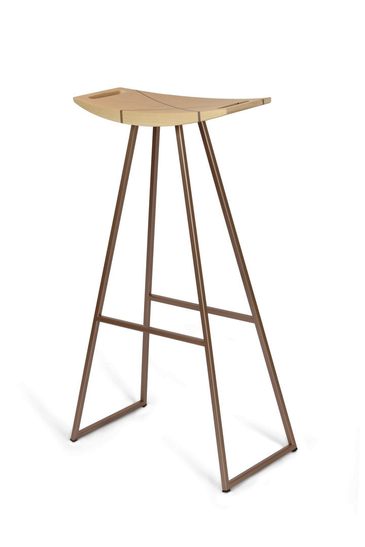 Roberts Bar Stool - Tronk - Stools + Benches + Ottomans - Maple with Walnut Inlay - Rose Copper - HORNE