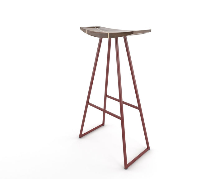 Roberts Bar Stool - Tronk - Stools + Benches + Ottomans - Walnut with Maple Inlay - Blood Red - HORNE