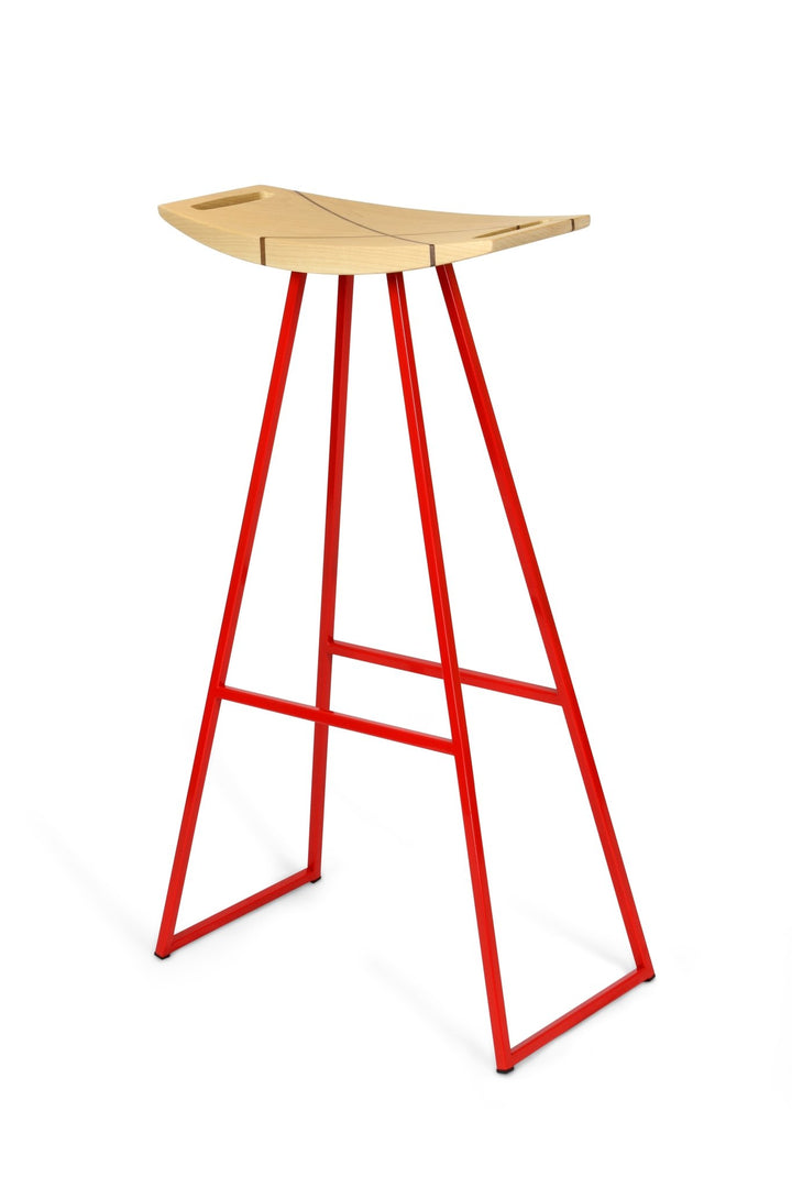 Roberts Bar Stool - Tronk - Stools + Benches + Ottomans - Maple with Walnut Inlay - Red - HORNE