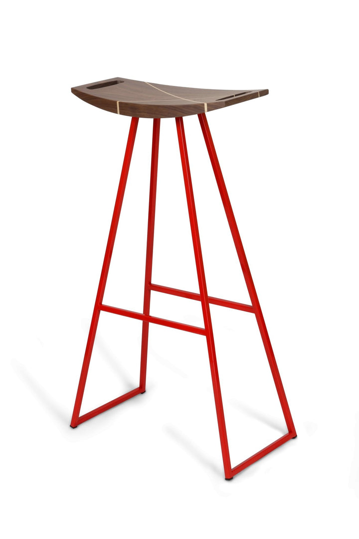 Roberts Bar Stool - Tronk - Stools + Benches + Ottomans - Walnut with Maple Inlay - Red - HORNE