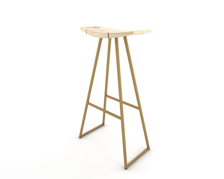 Roberts Bar Stool - Tronk - Stools + Benches + Ottomans - Maple with Walnut Inlay - Brassy Gold - HORNE