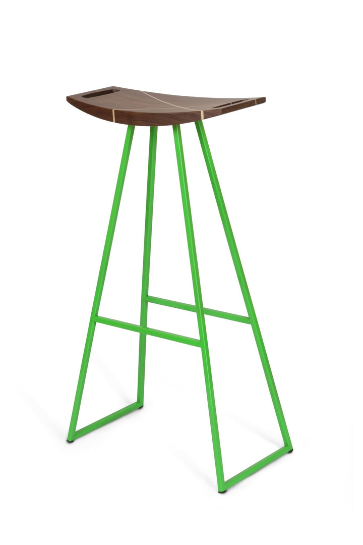 Roberts Bar Stool - Tronk - Stools + Benches + Ottomans - Walnut with Maple Inlay - Green - HORNE