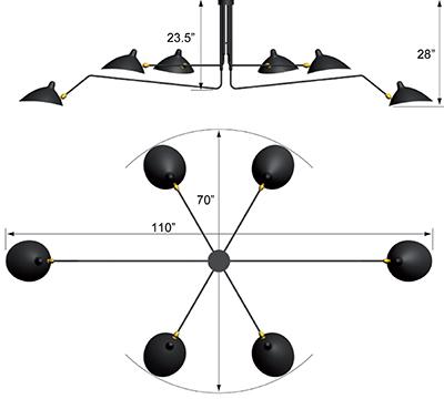 Serge Mouille 6 - Arm Rotating Ceiling Lamp - Serge Mouille - Ceiling Lights - Black - HORNE