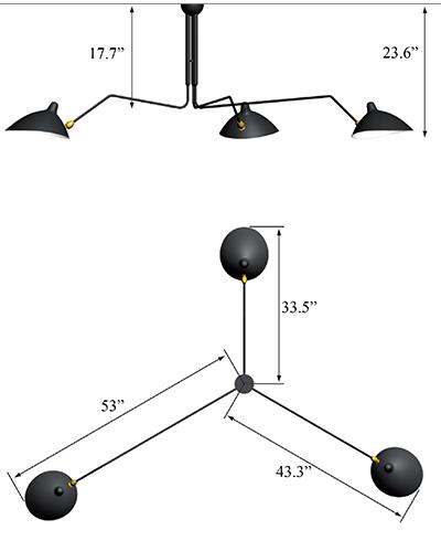 Serge Mouille Three - Arm Rotating Ceiling Lamp - Serge Mouille - Ceiling Lights - Black - HORNE