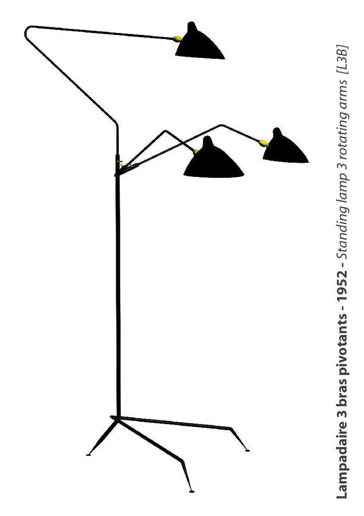 Serge Mouille Three-Arm Rotating Floor Lamp