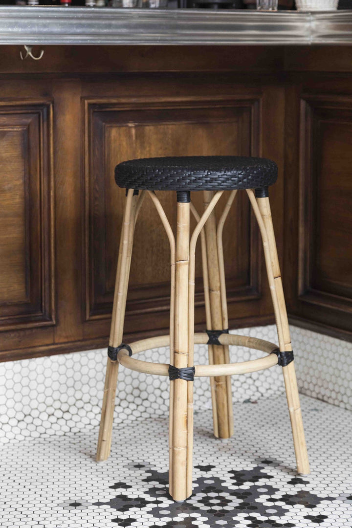 Simone Rattan Bar Stool - Sika Design - Stools + Benches + Ottomans - White / Cappuccino Dots - HORNE