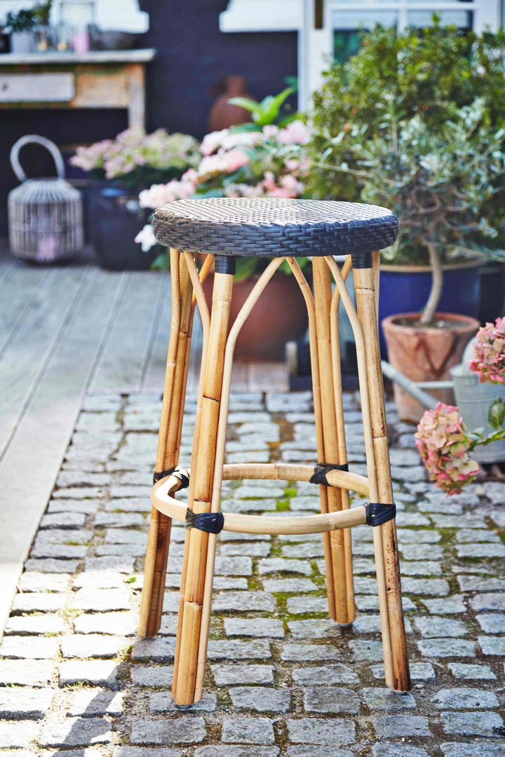 Simone Rattan Bar Stool - Sika Design - Stools + Benches + Ottomans - White / Cappuccino Dots - HORNE