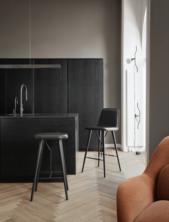 Spine Wood Base Barstool - Black Lacquered Oak - Fredericia - Stools + Benches + Ottomans - Counter Height - Max 95 - HORNE