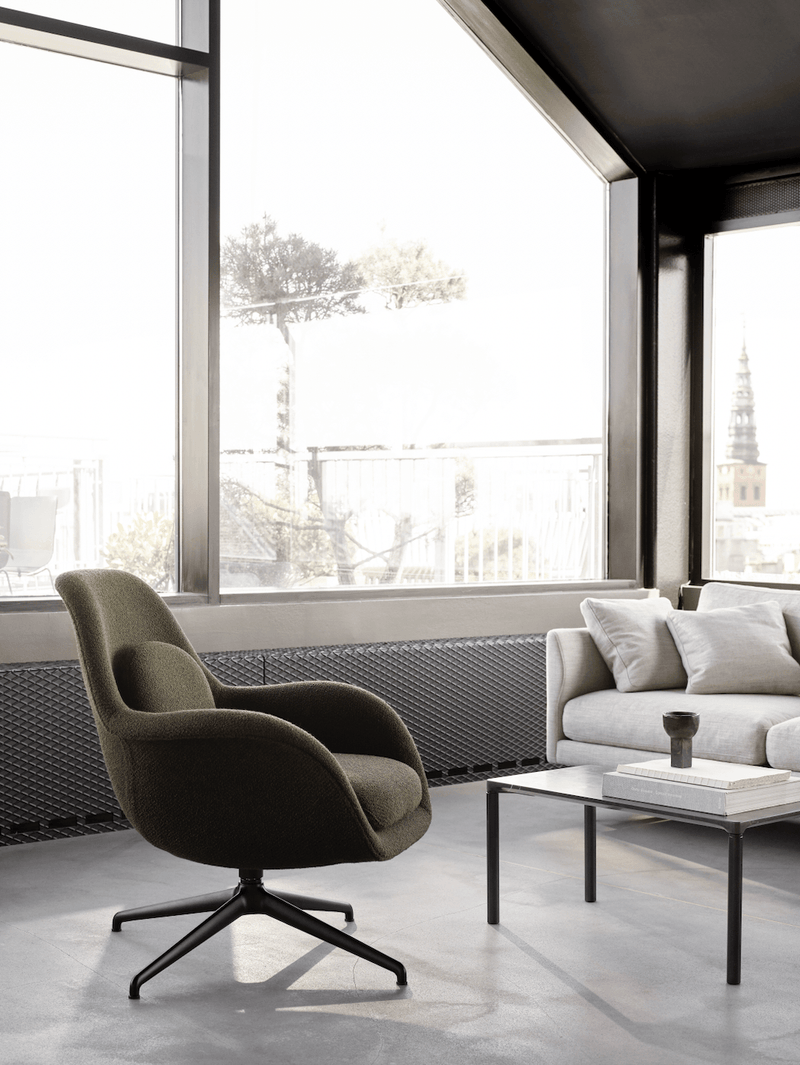 Swoon Lounge Petit Swivel Base - Black - Fredericia - Chairs - Grandmohair 2103 - HORNE