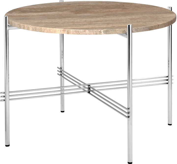 TS Coffee Table Round Ø 21.6 - Polished Steel - Gubi - Tables + Desks - Warm Taupe Travertine - HORNE