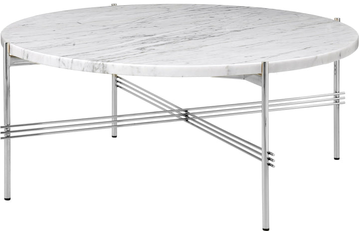 TS Coffee Table Round Ø 31.5 - Polished Steel - Gubi - Tables + Desks - White Carrara Marble - HORNE