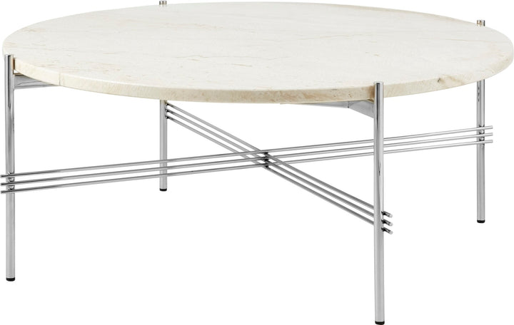 TS Coffee Table Round Ø 31.5 - Polished Steel - Gubi - Tables + Desks - Neutral White Travertine - HORNE