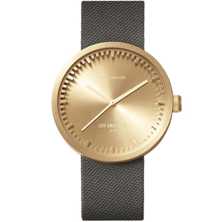 Tube Watch D42 - Leff Amsterdam - Clocks + Watches - Brass Face - Grey Leather Strap - HORNE