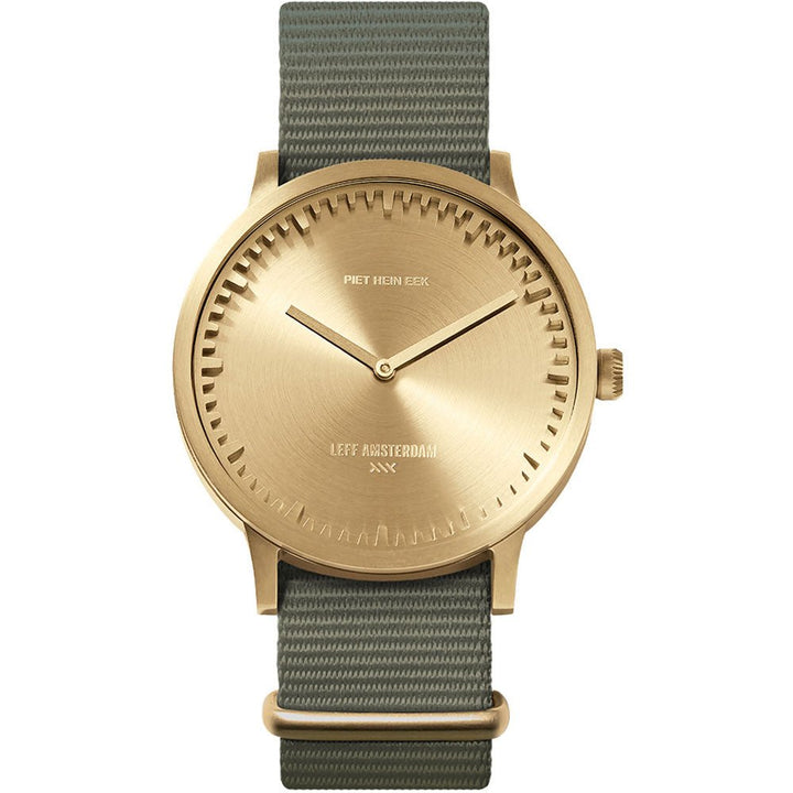 Tube Watch T40 - Leff Amsterdam - Clocks + Watches - Brass Face - Grey Leather Strap - HORNE
