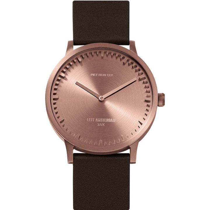 Tube Watch T40 - Leff Amsterdam - Clocks + Watches - Rose Gold Face - Brown Leather Strap - HORNE