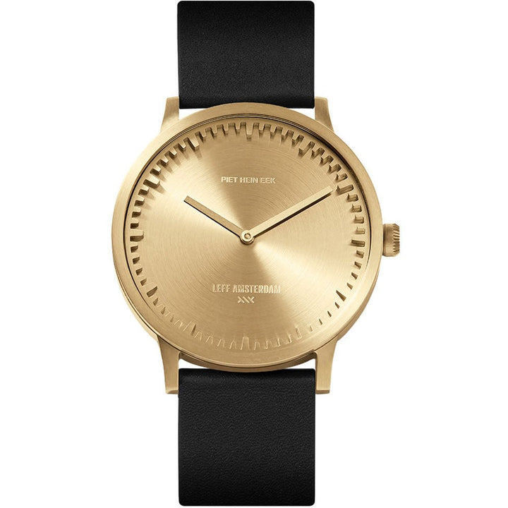 Tube Watch T40 - Leff Amsterdam - Clocks + Watches - Brass Face - Black Leather Strap - HORNE