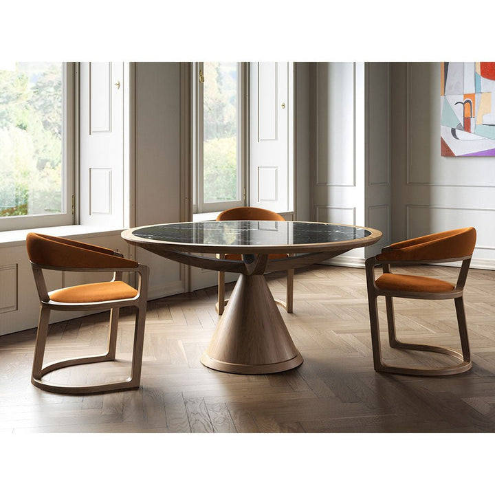 Vasco Pedestal Wood Table with Glass or Marble Top