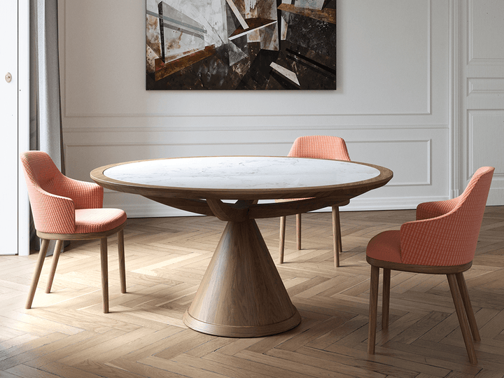 Vasco Pedestal Wood Table with Glass or Marble Top
