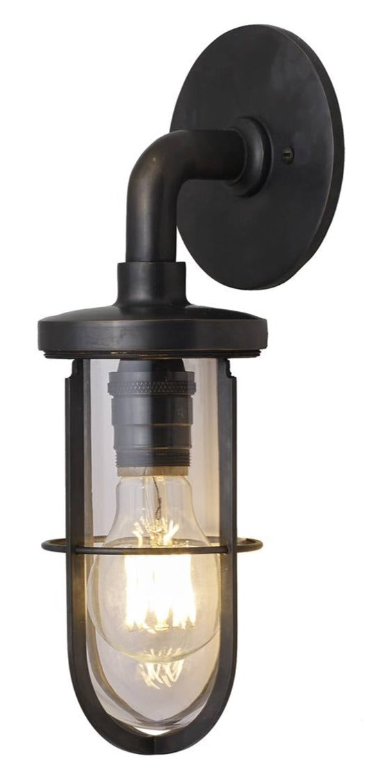 Weatherproof Ship's Well Wall Light - Davey Lighting - Outdoor Lights - Weathered Brass, Clear Glass - HORNE