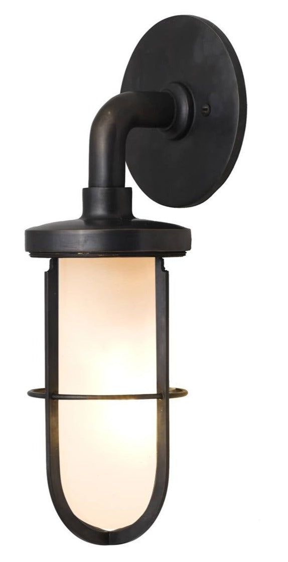 Weatherproof Ship's Well Wall Light - Davey Lighting - Outdoor Lights - Weathered Brass, Frosted Glass. - HORNE
